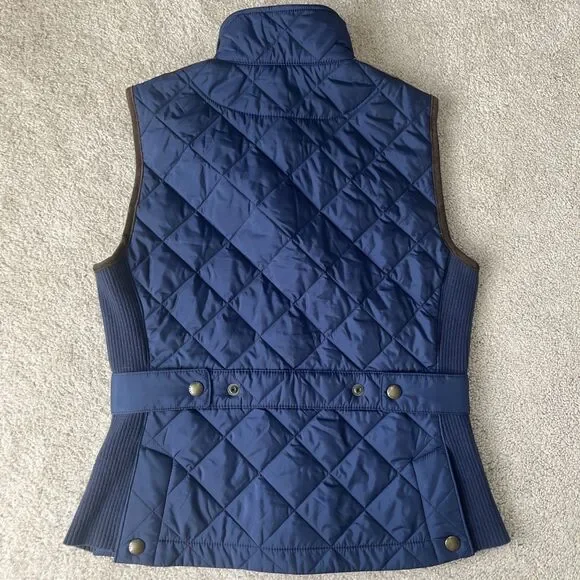 Ralph Lauren Sport Womens Vest S Quilted Crest Crown Logo Suede Trim Equestrian - Picture 6 of 6